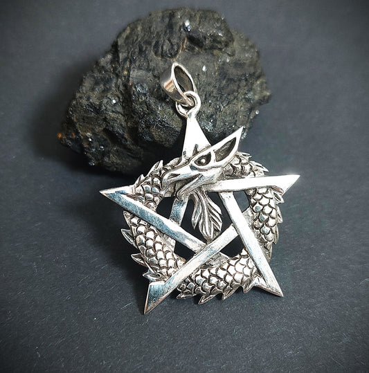 Drachenpentagram - Massiver Silberanhänger