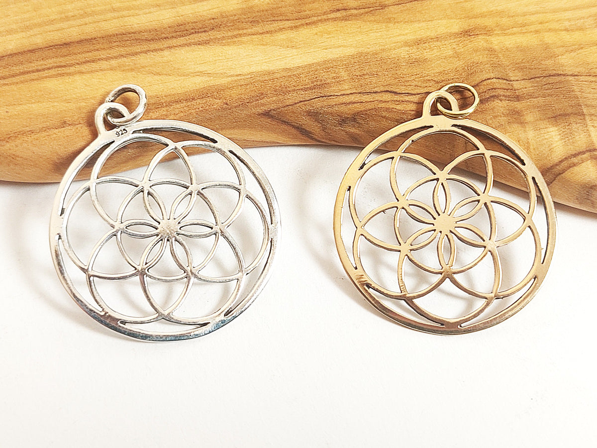 Filigrane Blume des Lebens aus Sterlingsilber oder Bronze